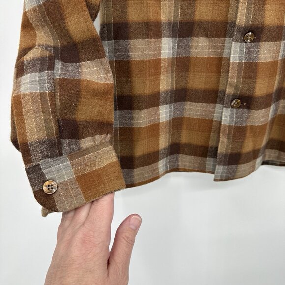 vintage 60s PENDLETON BOARD SHIRT plaid 100% wool long sleeve brown XS S - Picture 4 of 8